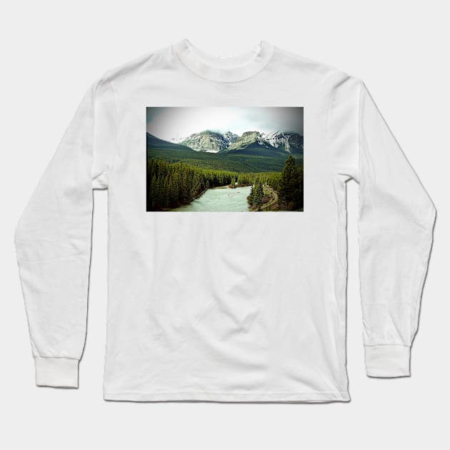 Canadian Rocky Mountains Bow River Banff Alberta Canada Long Sleeve T-Shirt by AndyEvansPhotos